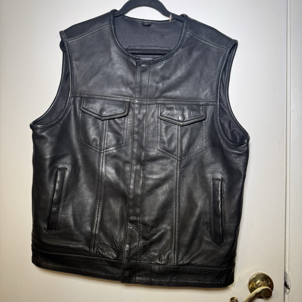 First Classics Leather Gear Motorcycle Snap Up Vest Mens Large